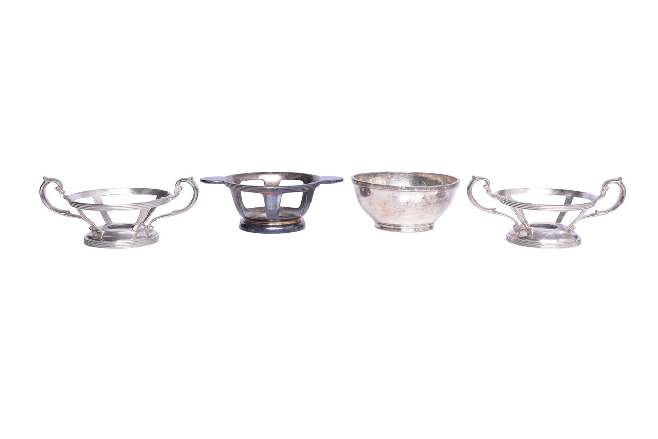 1547 - Four Pieces of Northern Pacific Railroad Silver Finger Bowl Frames and Yellowstone Bowl thumbnail