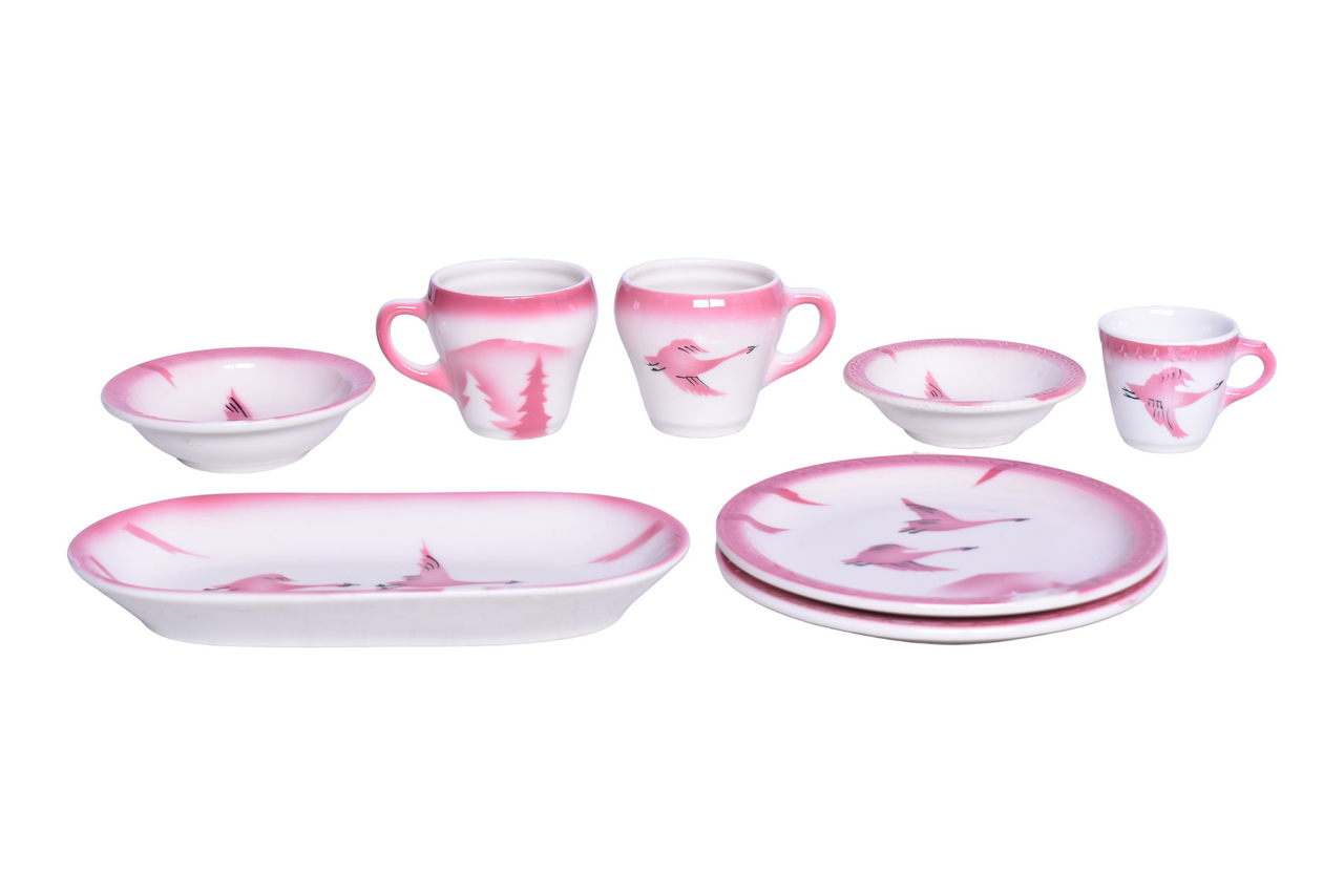 1551 - Eight Pieces of Milwaukee Road China Traveler Oval Celery Tray, Plates, Cups, Bowl, and Sauce Dish thumbnail