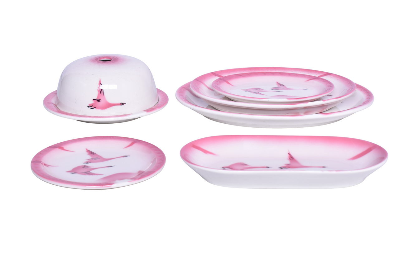 1579 - Seven Pieces of Milwaukee Road Dining Car China Traveler Hot Food Cover, Oval Platter, Oval Celery Tray, and Plates thumbnail