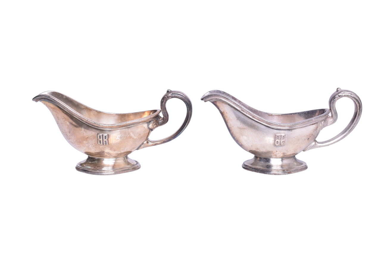 1581 - Pair of Reed & Barton Burlington Route Silver Gravy Sauce Boats 3 Oz thumbnail
