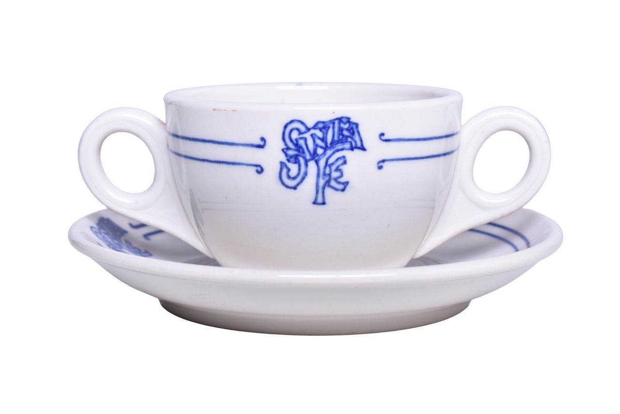 1585 - Santa Fe Railroad China Bleeding Blue Bouillon Cup & Saucer thumbnail