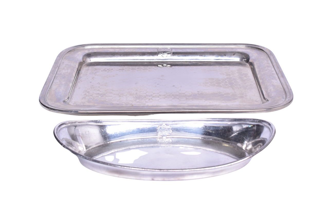 1603 - Missouri, Kansas and Texas Railroad Silver Serving Tray and Oval Bread Tray thumbnail