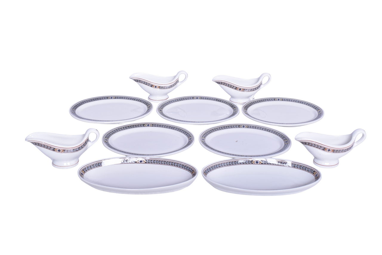 1605 - Eleven Pieces of Pennsylvania Railroad China Purple Laurel Gravy Boats, Oval Celery Trays, and Oval Platter Plates thumbnail