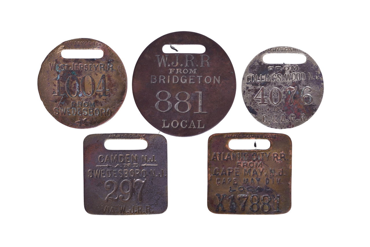 1606 - Five West Jersey, Atlantic City, Camden and Atlantic Railroads Baggage Tags thumbnail