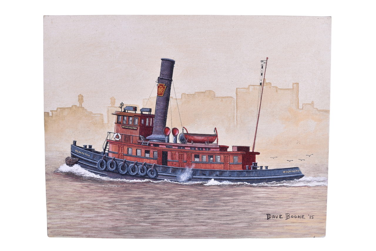 1622 - Original Dave Boone Pennsylvania Railroad Wilmington Ferry Acrylic on Canvas thumbnail