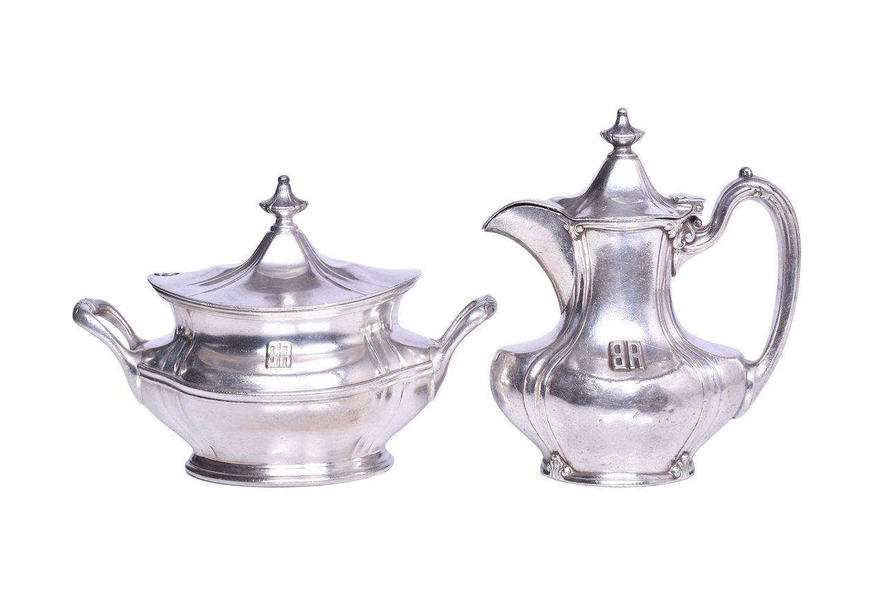 1631 - Reed & Barton Burlington Route Silver Syrup Pitcher and Sugar Bowl w/ Lid thumbnail