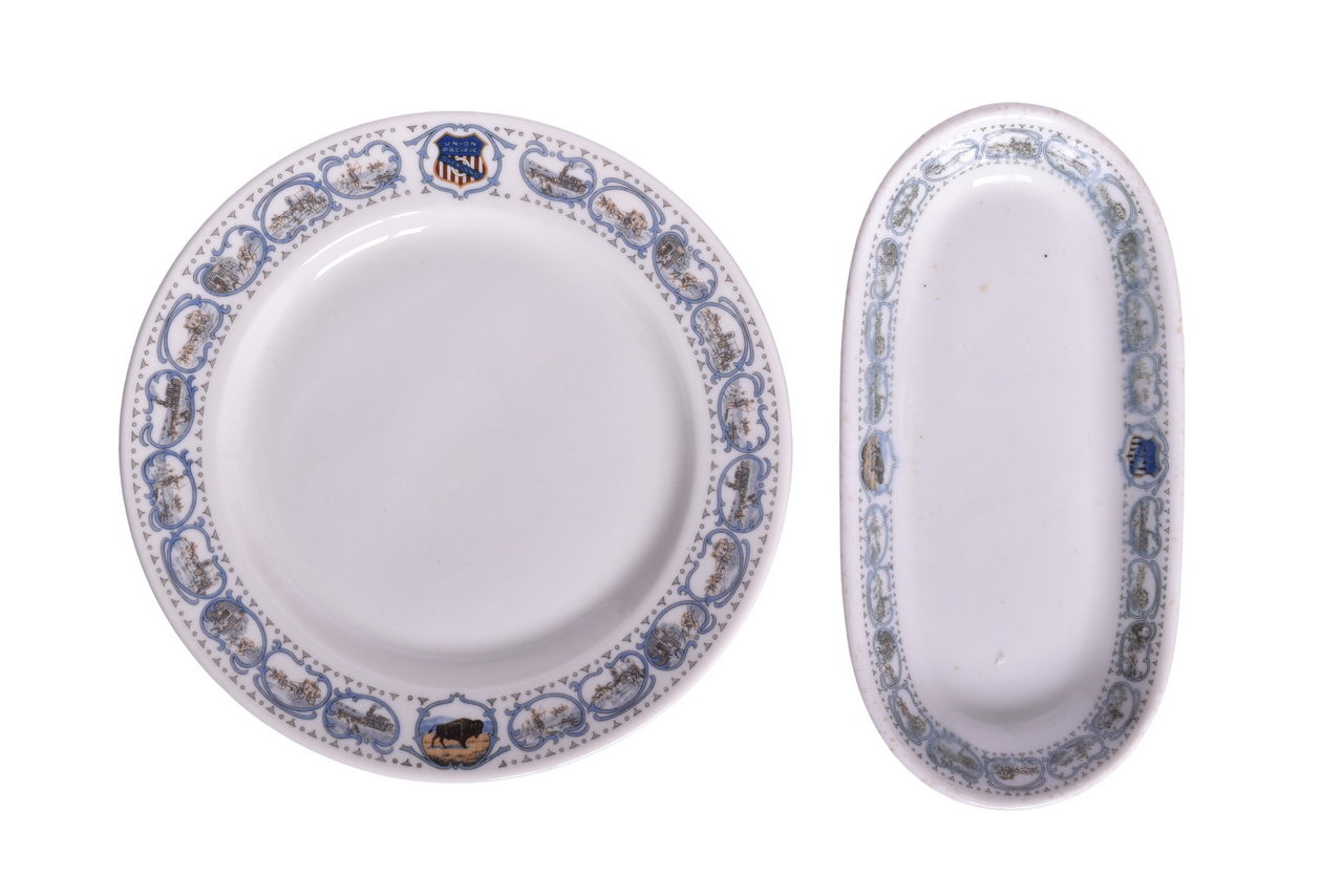 1647 - Union Pacific Railroad China Historical Plate and Pickle Dish thumbnail