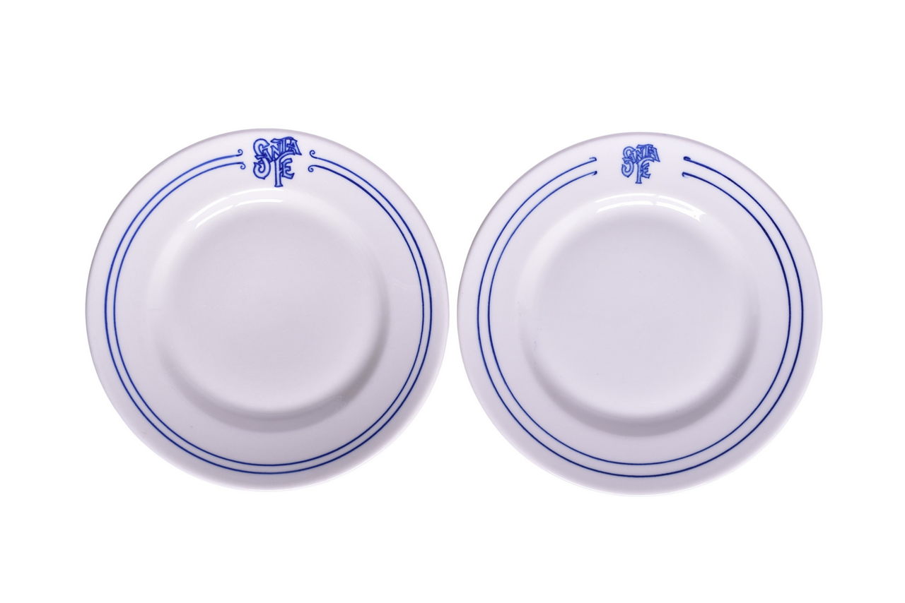 1665 - Pair of Santa Fe Railroad China Bleeding Blue Plates 7 1/4