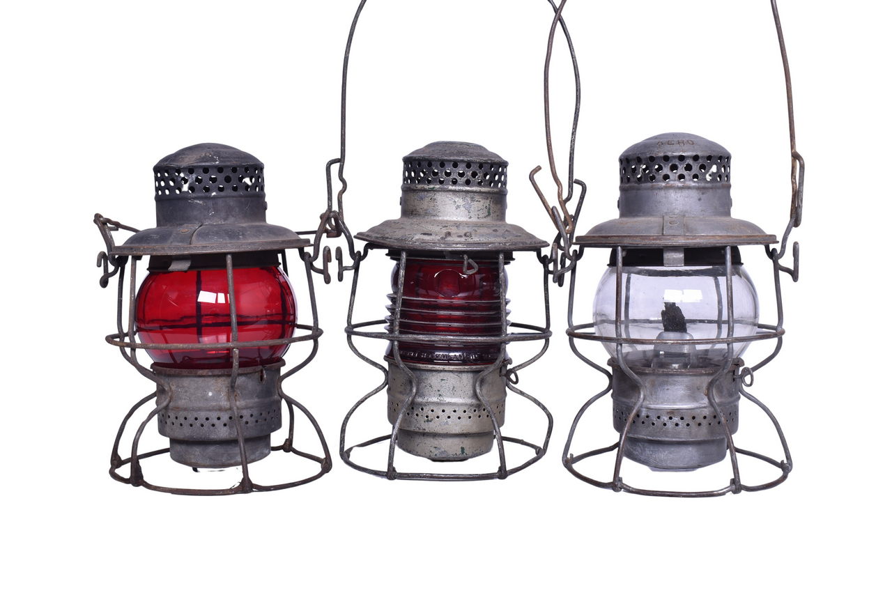 1666 - Trio of Railroad Lanterns - Nickel Plate Road, Santa Fe, Milwaukee Road thumbnail