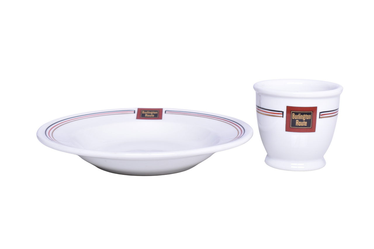 1679 - Chicago Burlington & Quincy Railroad China Aristocrat Double Egg Cup and Rimmed Soup Bowl thumbnail