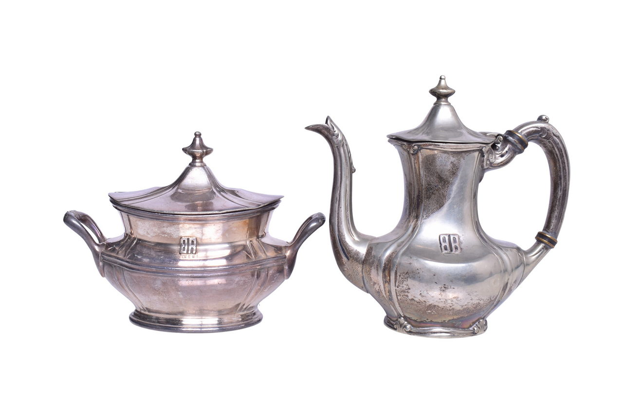 1681 - Reed & Barton Burlington Route Silver Teapot and Sugar Bowl thumbnail