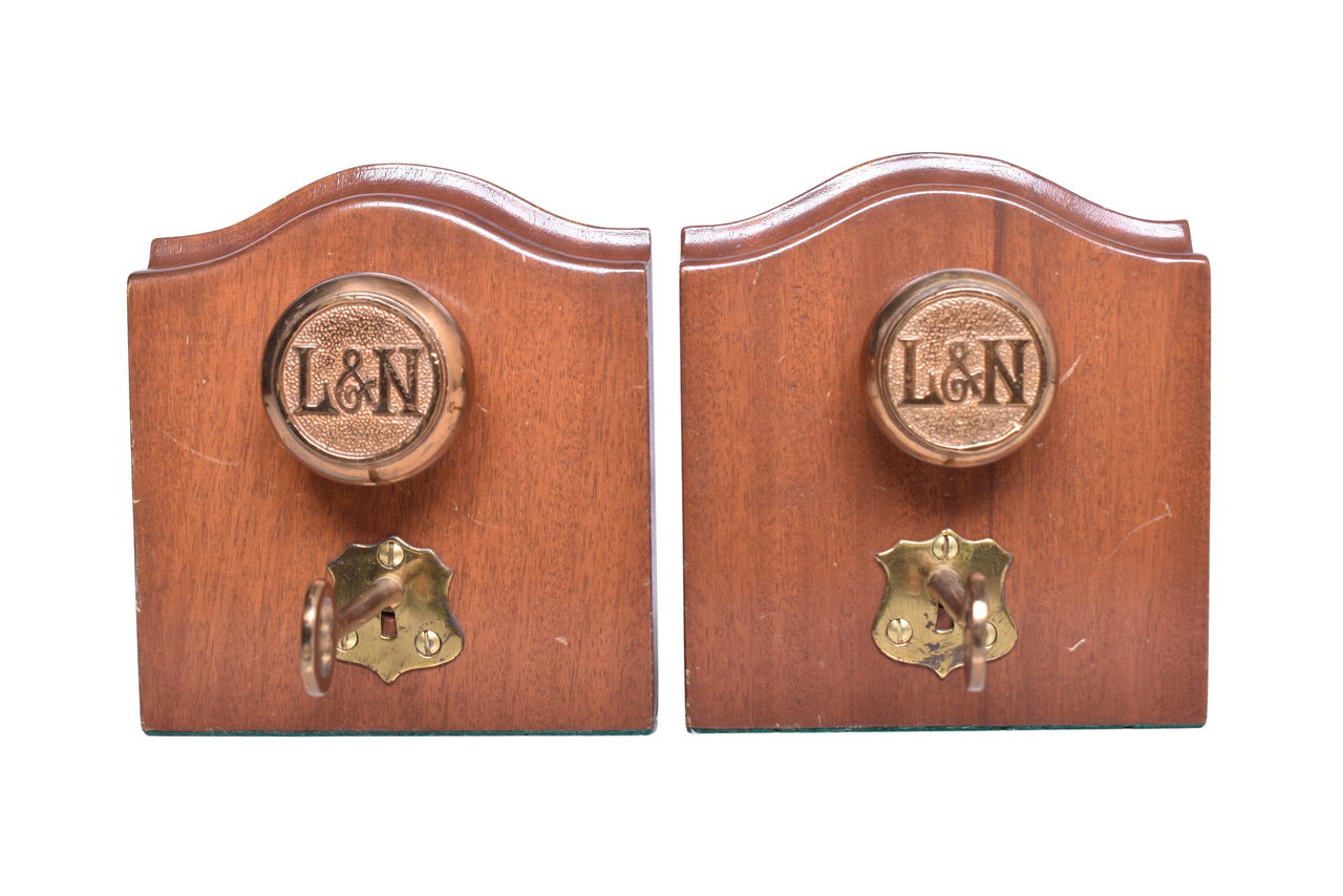 1682 - Pair of Louisville and Nashville Railroad Brass Door Knob Bookends thumbnail