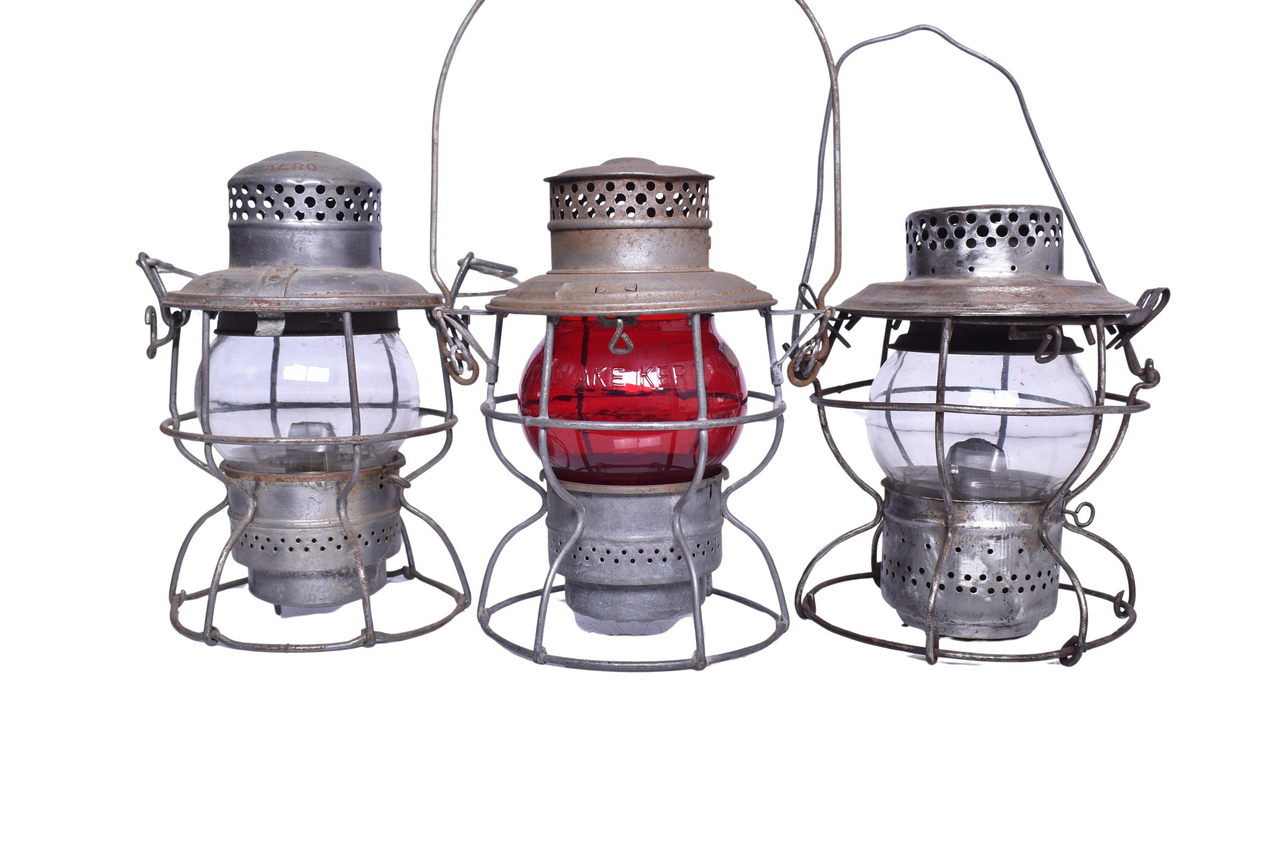 1696 - Trio of East Coast Railroad Lanterns - Central Vermont, Baltimore and Ohio, Penn Central thumbnail