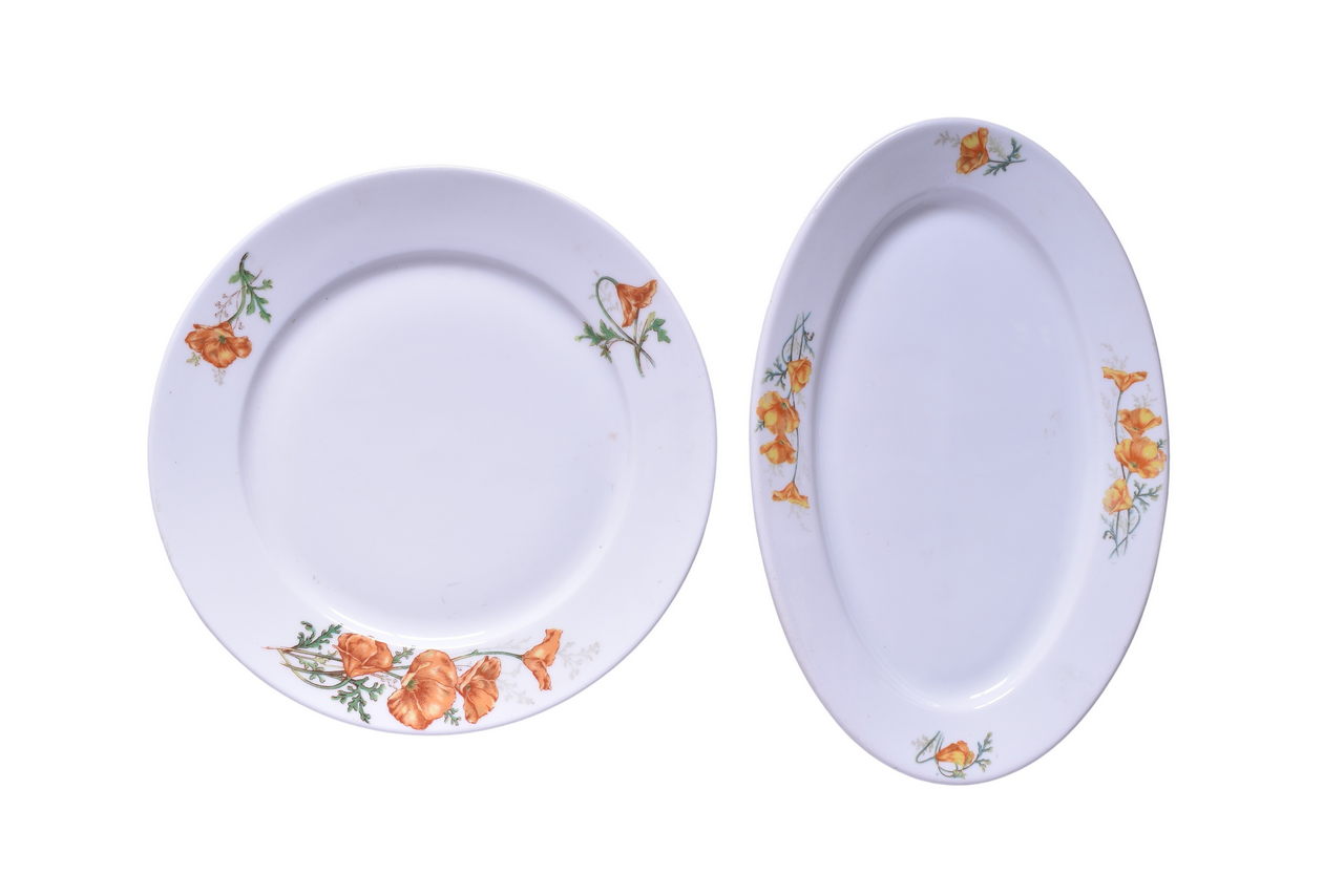 1713 - Atchison, Topeka and Santa Fe Railroad China California Poppy Oval Platter and Dinner Plate thumbnail