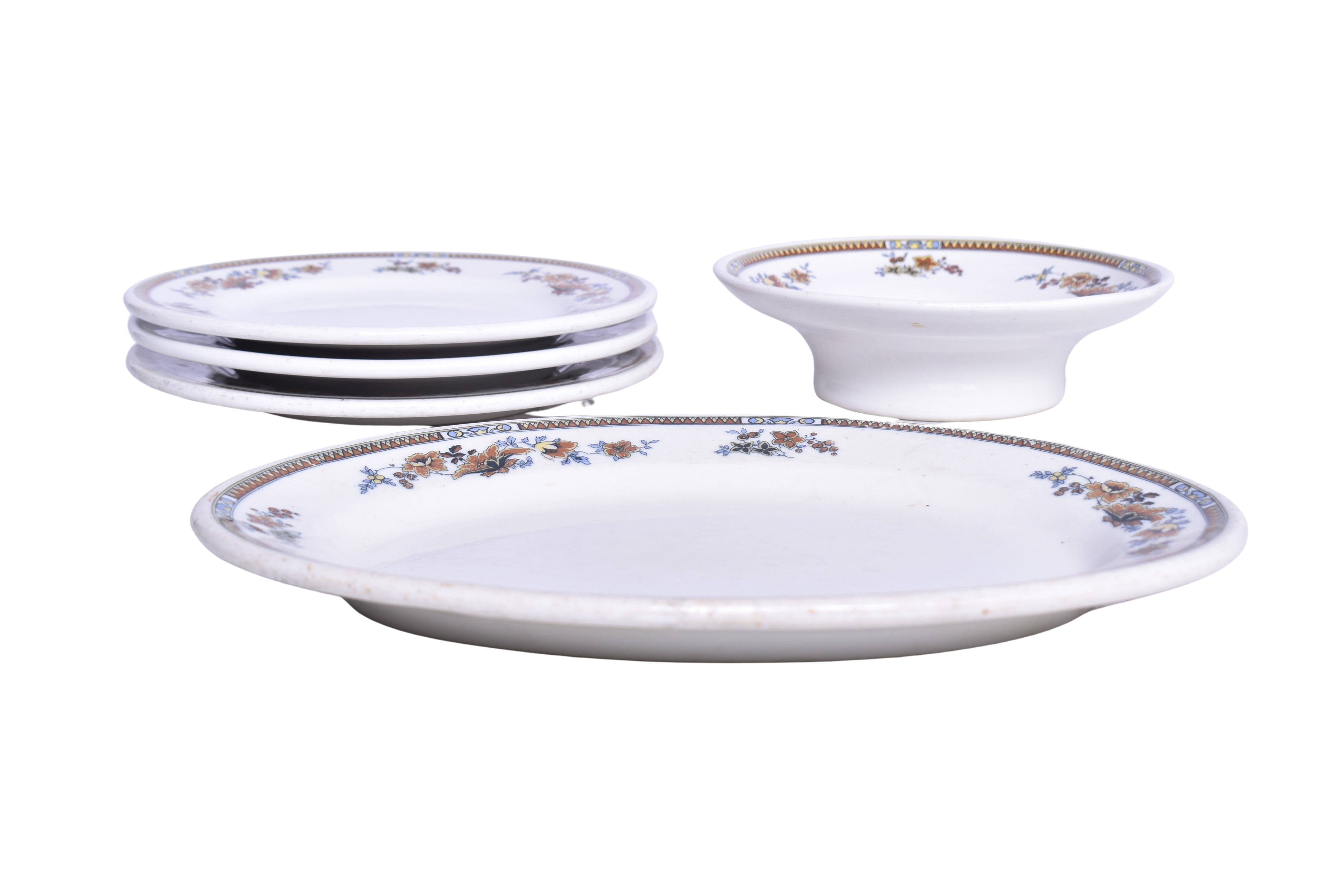 1747 - Five Pieces of Soo Line Railroad China Logan Compote, Oval Platter, and Bread Plates thumbnail