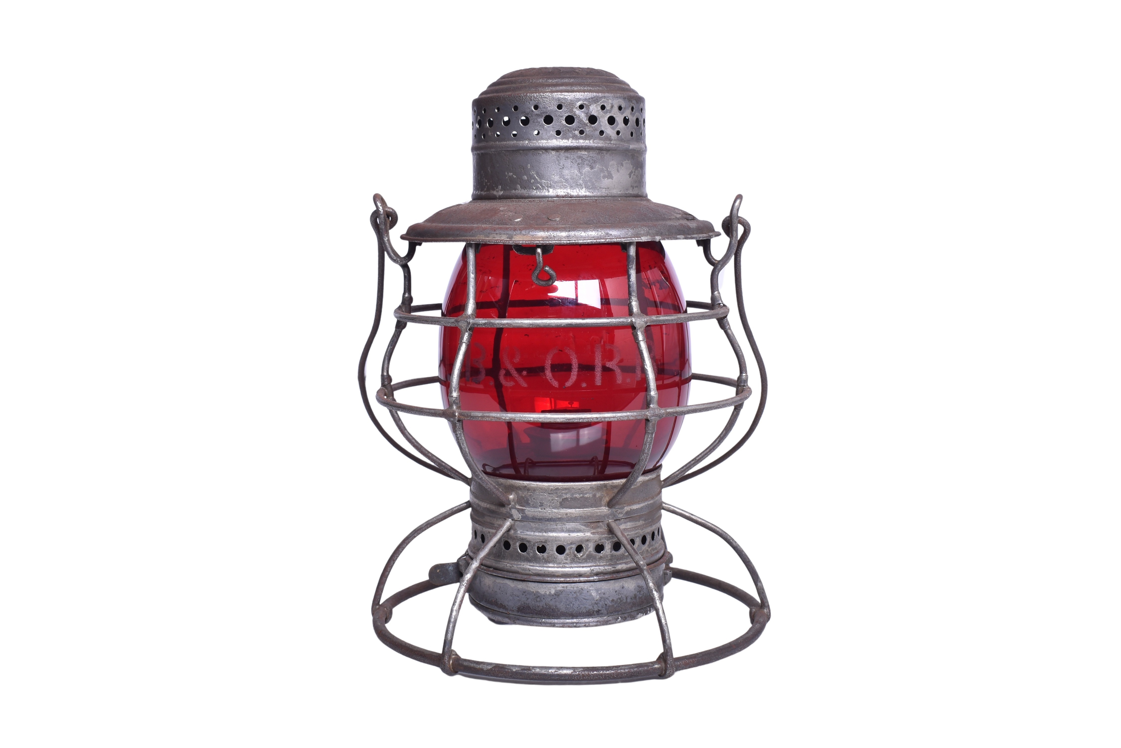 1750 - Dietz Vulcan 39 Baltimore and Ohio Railroad Lantern With Red Etched Globe thumbnail