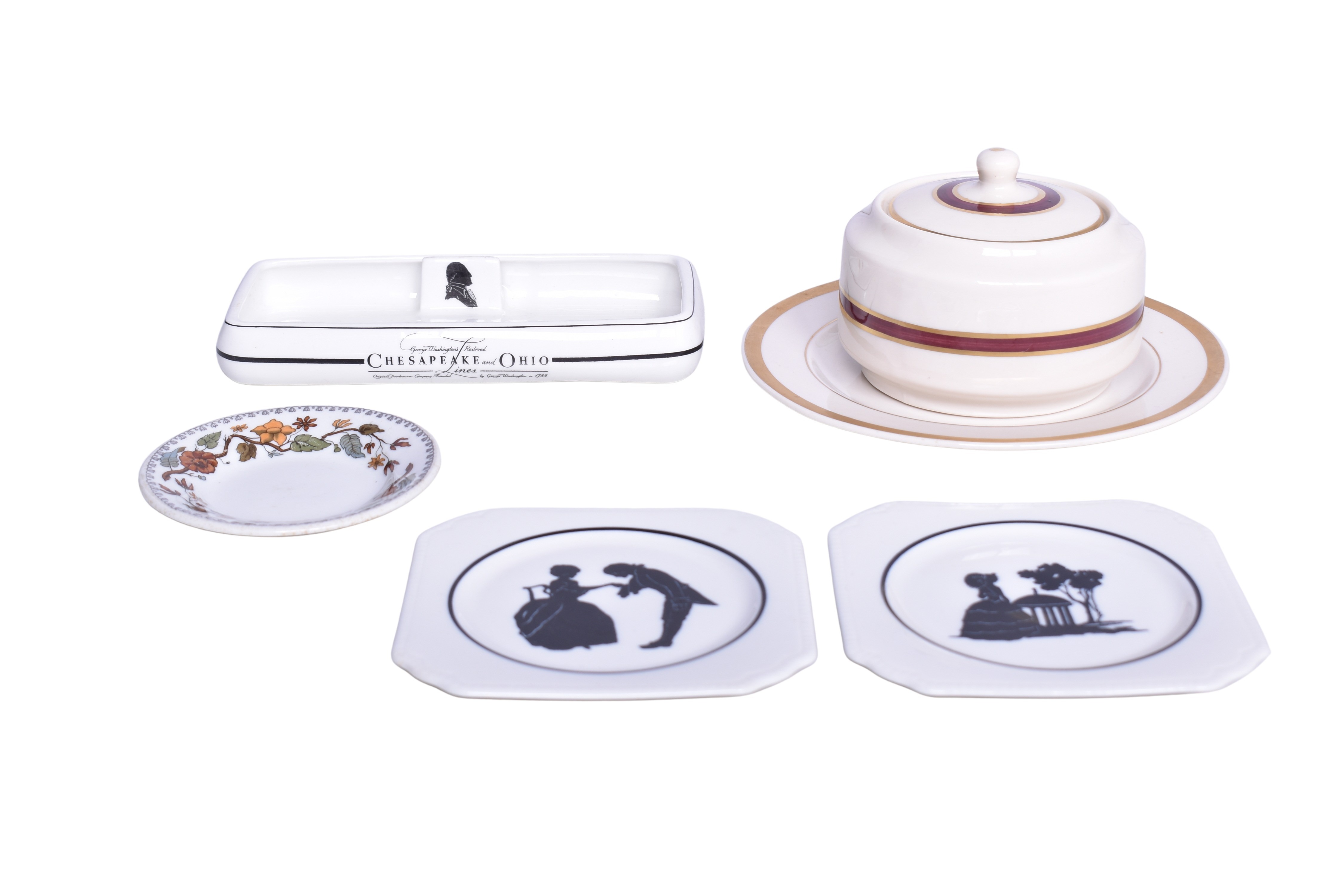 1769 - Six Pieces of Chesapeake and Ohio Railroad China - George Washington, Silhouette, Parliament, and Greenbrier thumbnail