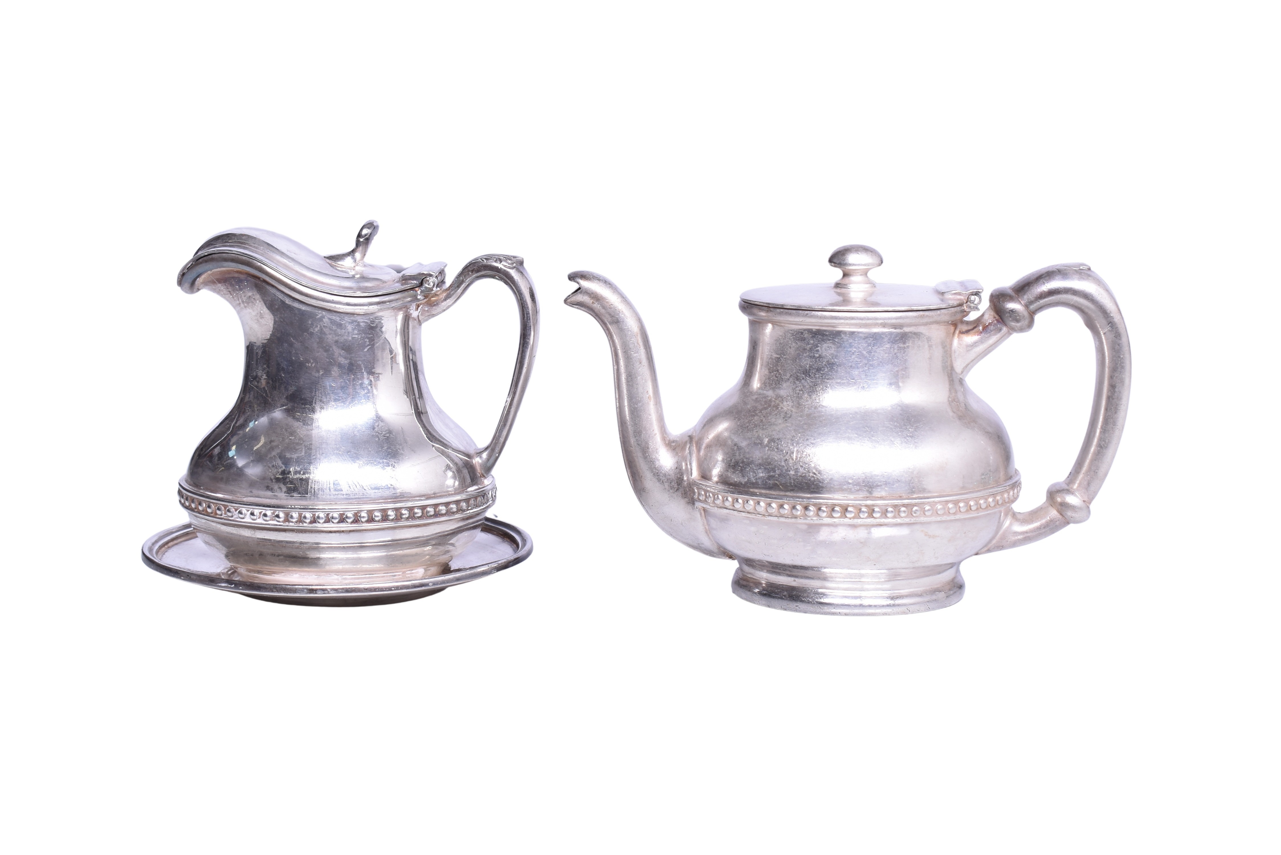 1775 - Delaware Lackawanna & Western Railroad Silver Teapot and Syrup Pitcher w/ Under Liner thumbnail