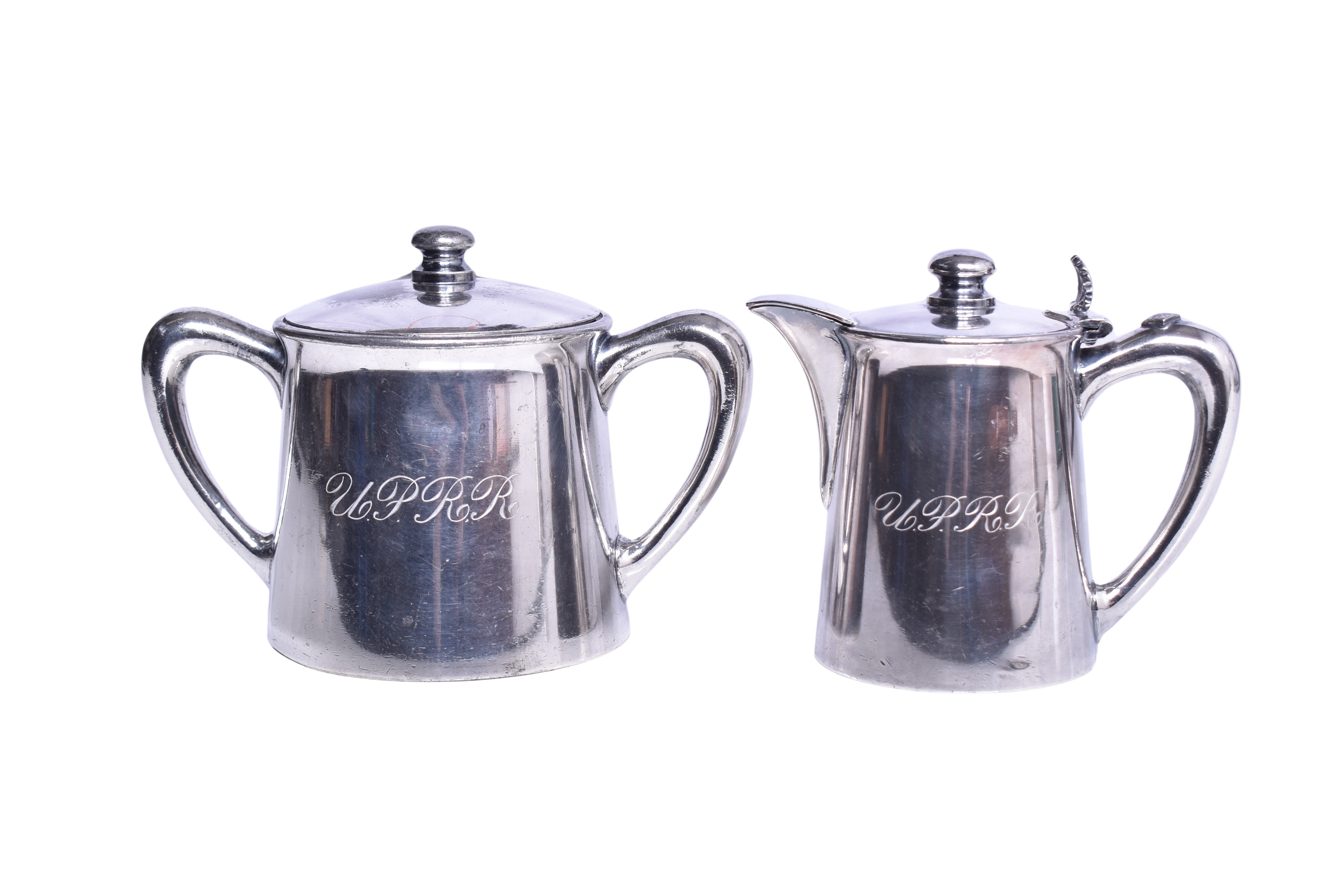 1779 - Meriden Union Pacific Railroad Sugar Bowl and Cream Pitcher Set thumbnail