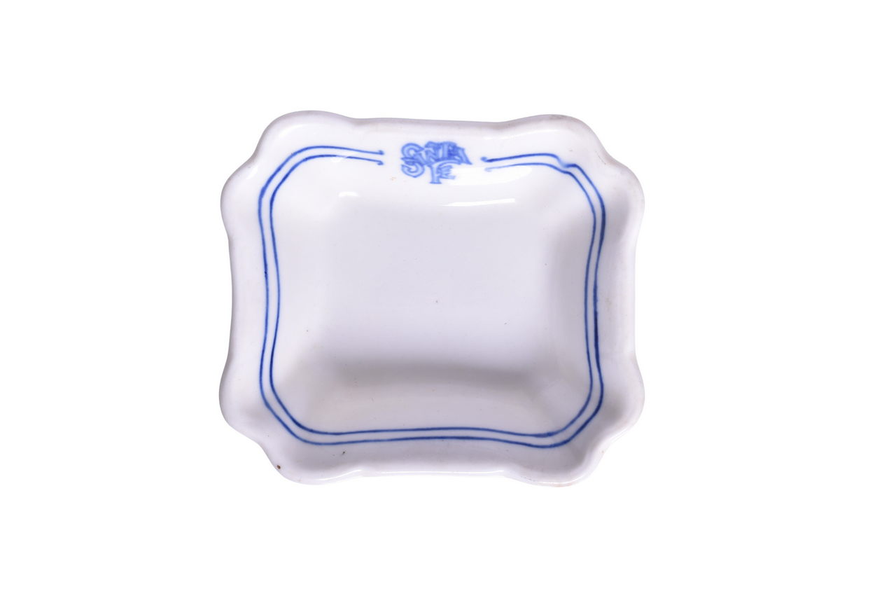 1805 - Santa Fe Railroad China Bleeding Blue Square Fruit Bowl thumbnail
