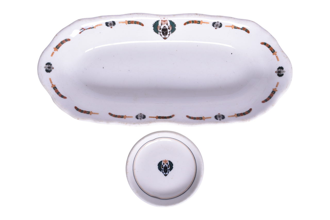 1811 - John H. Murphy Railroad Restaurant China Scarab Feather Oval Celery Tray and Pinstripes Butter Pat thumbnail