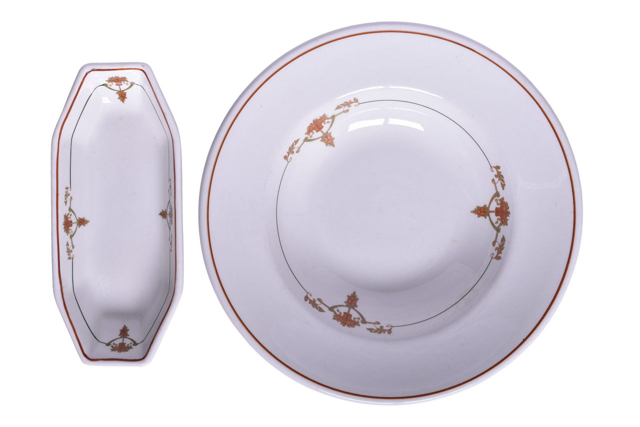 1821 - Southern Railway China Peach Blossom Relish Tray and Rimmed Bowl thumbnail