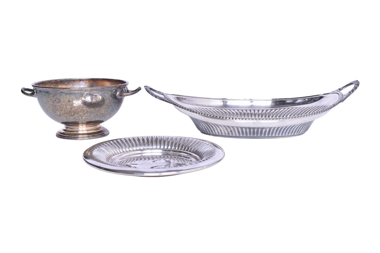 1823 - Harrison Bros. Atchison, Topeka & Santa Fe Railroad Silver Bread Tray, Serving Bowl, and Plate thumbnail