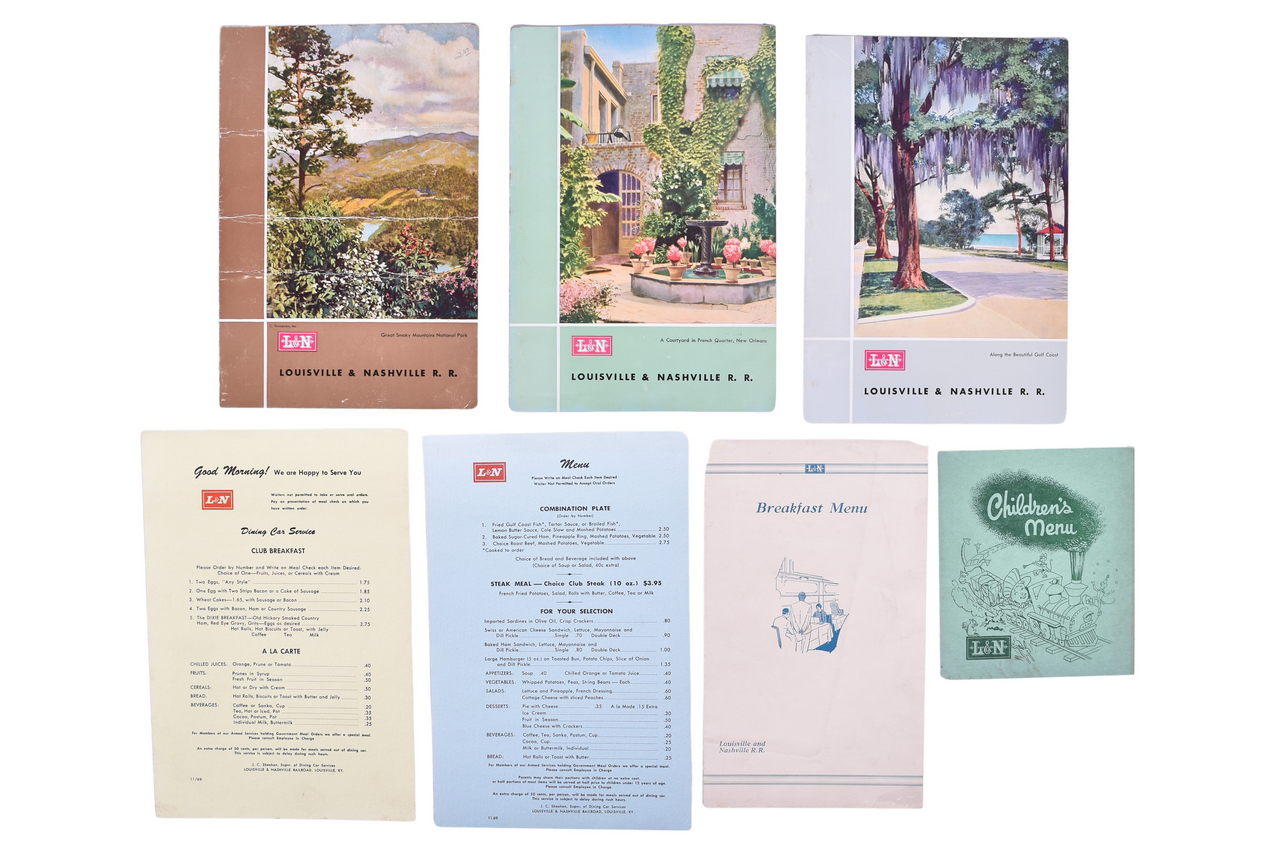 1826 - Seven Louisville and Nashville Railroad Dining Car Menus thumbnail