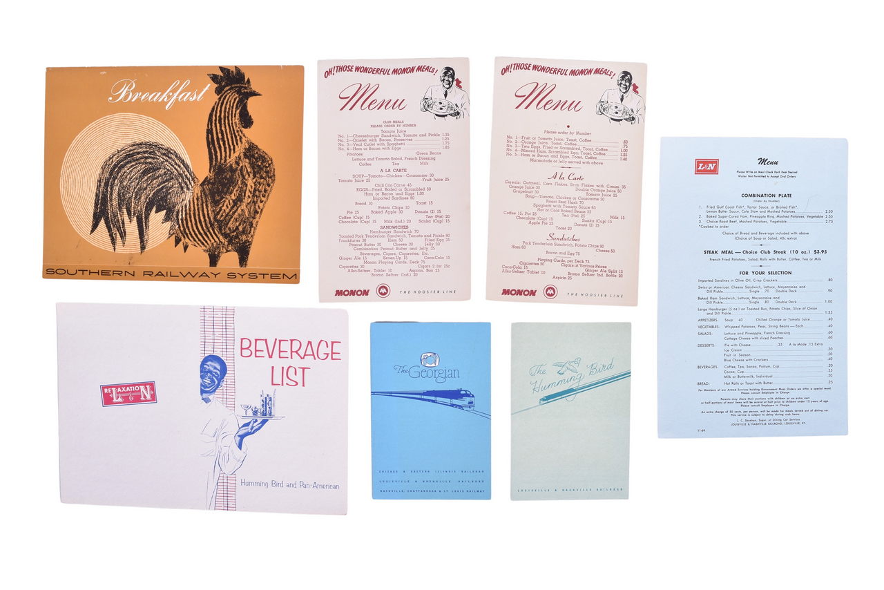 1828 - Seven Southern Railroad Dining Car Menus - Monon, Louisville and Nashville, and Southern thumbnail
