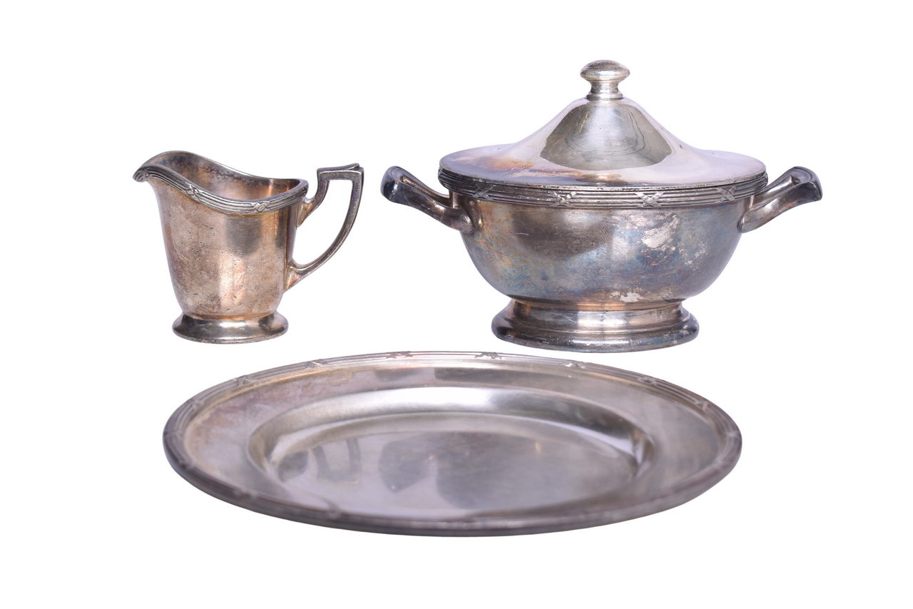 1829 - Pullman Company International Silver Serving Set - Sugar Bowl, Creamer, and Tray thumbnail