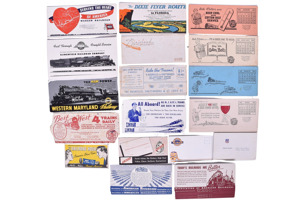 1834 - Group of 44 Railroad Ink Blotters - Cotton Belt Route, Wabash, Nashville Chattanooga & St. Louis Railway, and More thumbnail