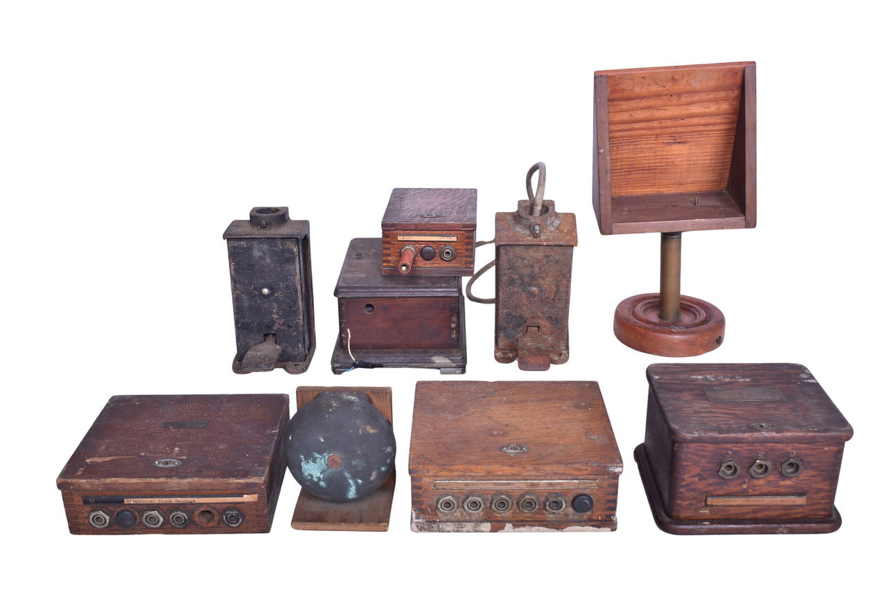1838 - Mixed Group of Western Electric and Telegraph Communication Equipment - Dispatch Box, Foot Pedal, Resonator Box, Etc. thumbnail