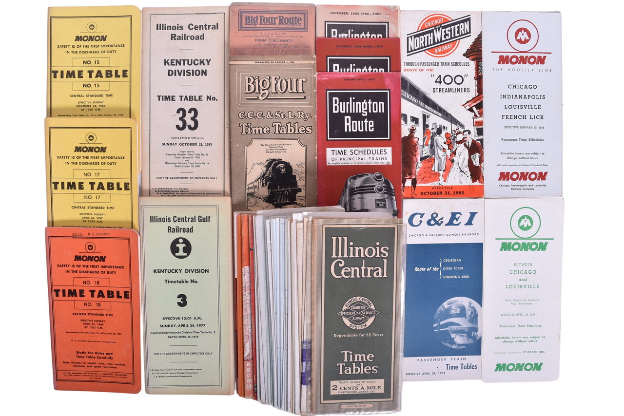 1848 - Ninety-Two Midwest Railroad Public and Employee Timetables - Monon, Illinois Central, Wabash thumbnail