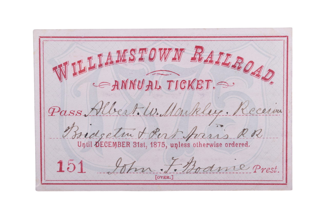 1905 - 1875 Williamstown Railroad Annual Pass thumbnail