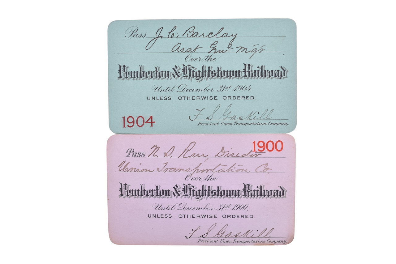 1909 - Pair of Pemberton & Hightstown Railroad Annual Passes - 1900 and 1904 thumbnail