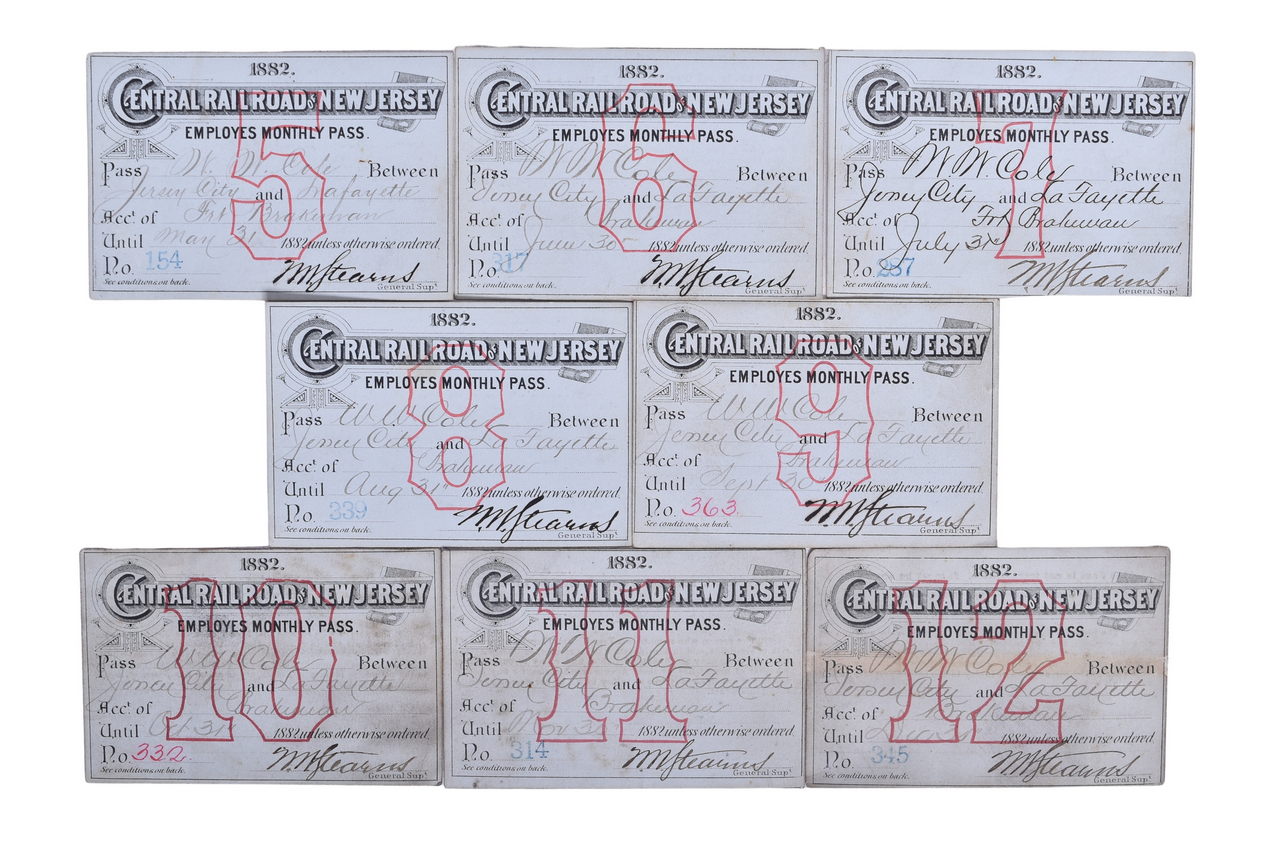 1919 - Eight 1882 Central Railroad of New Jersey Employes Monthly Passes - May to December thumbnail