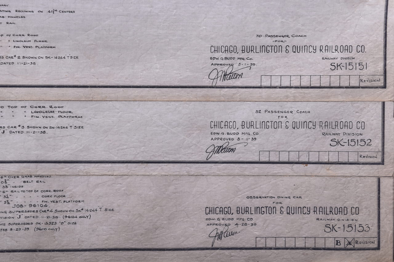 1937 - Three Original 1939 Budd Company Chicago Burlington & Quincy Railroad Passenger Car Drawings thumbnail