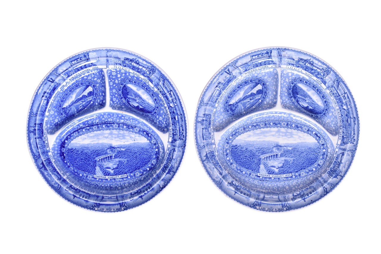 1951 - Scammell's Lamberton China Baltimore & Ohio Railroad Centenary Divided Grill Plates thumbnail