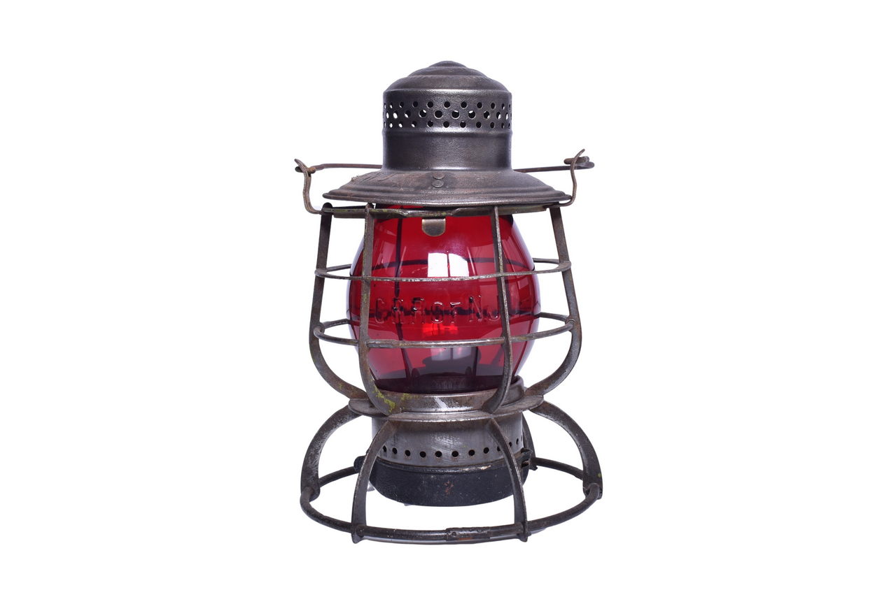 1964 - Armspear Central Railroad of New Jersey Lantern With Red Cast Globe thumbnail