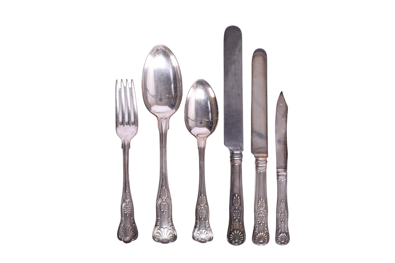 2027 - Set of Chicago Burlington and Quincy Railroad Black Hawk Silver Flatware - Serving Spoon, Dinner Fork, Knives thumbnail