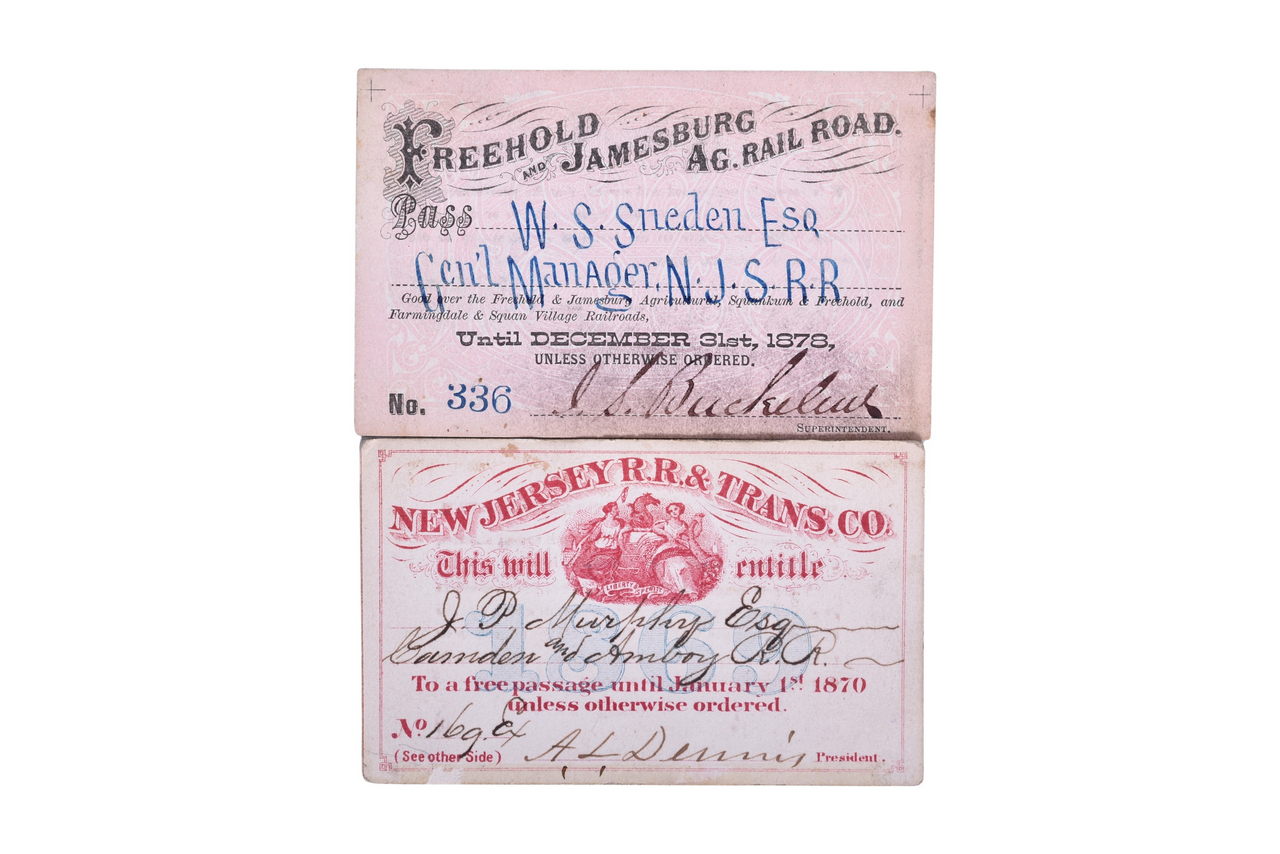 2057 - Pair of New Jersey Area Railroad Annual Passes - Freehold & Jamesburg Agricultural and New Jersey RR & Transportation Co. thumbnail