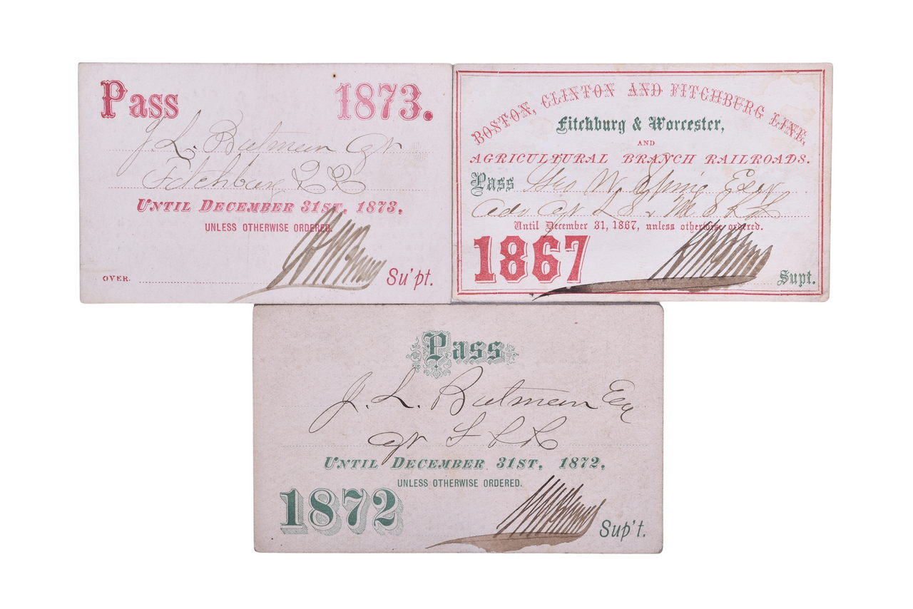2065 - Three Boston, Clinton & Fitchburg Line Railroad Annual Passes - 1867, 1872, and 1873 thumbnail