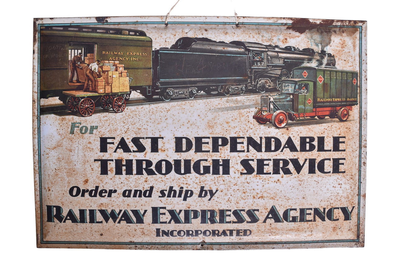 2067 - Railway Express Agency Tin Lithograph Advertising Sign thumbnail