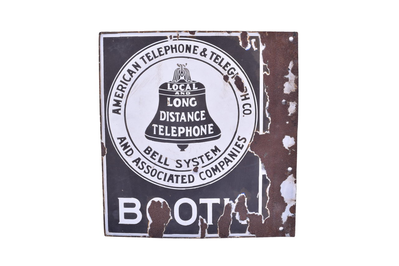 2071A - Bell System Double Sided Porcelain Telephone Booth Flange Sign - Flattened thumbnail