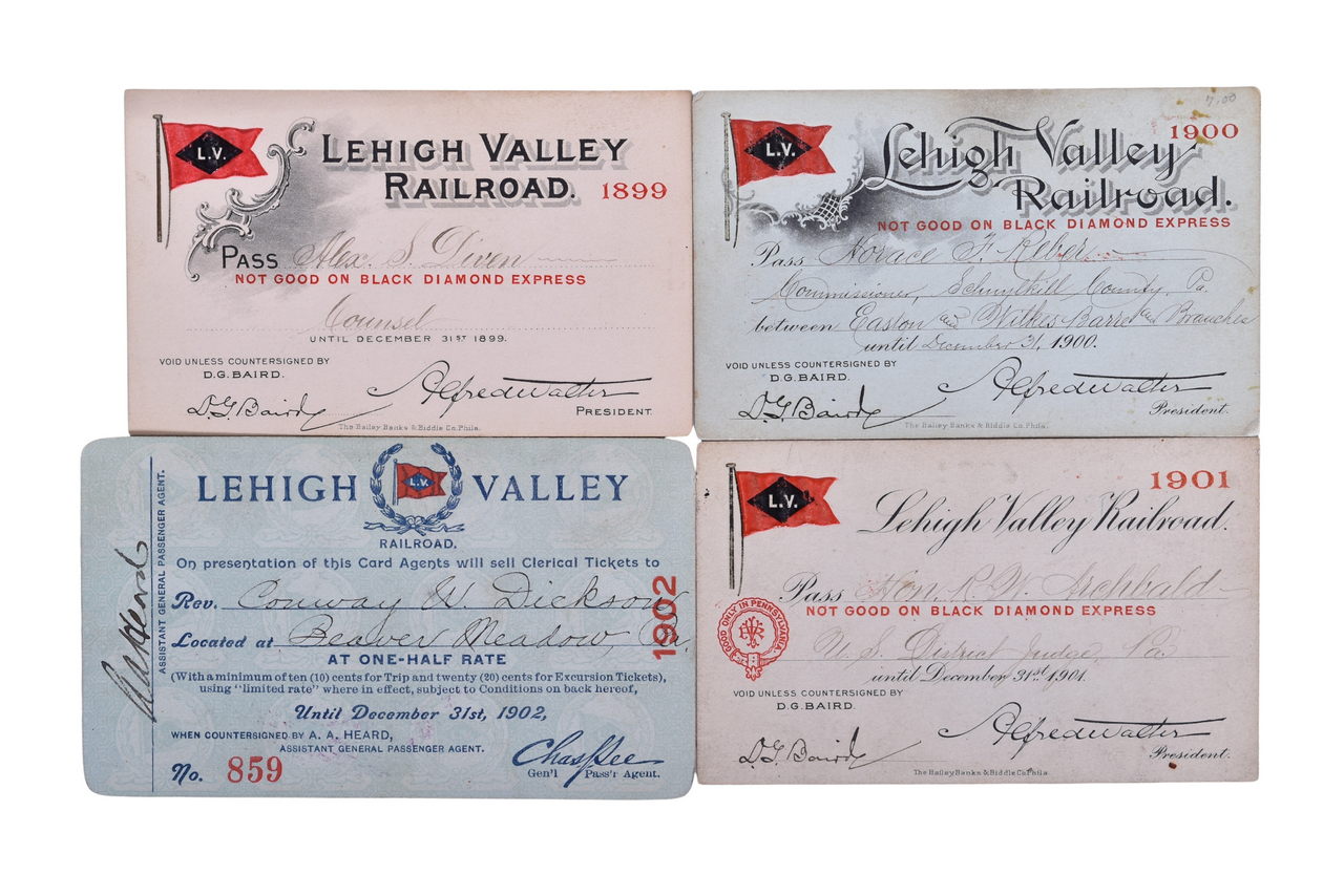 2073 - Four Lehigh Valley Railroad Annual Passes - 1899, 1900, 1901, and 1902 thumbnail
