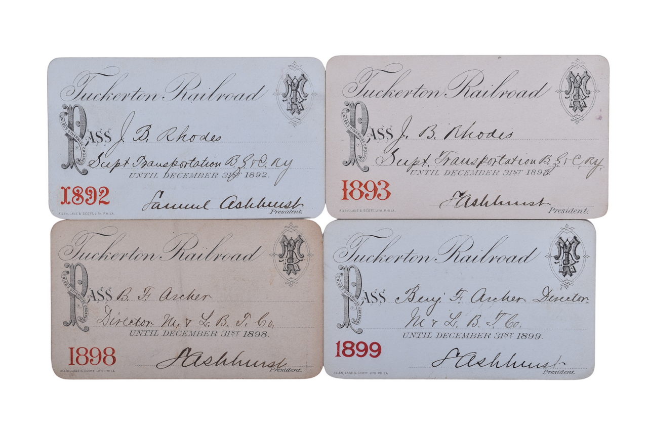 2085 - Four Tuckerton Railroad Annual Passes - 1892, 1893, 1898, and 1899 thumbnail