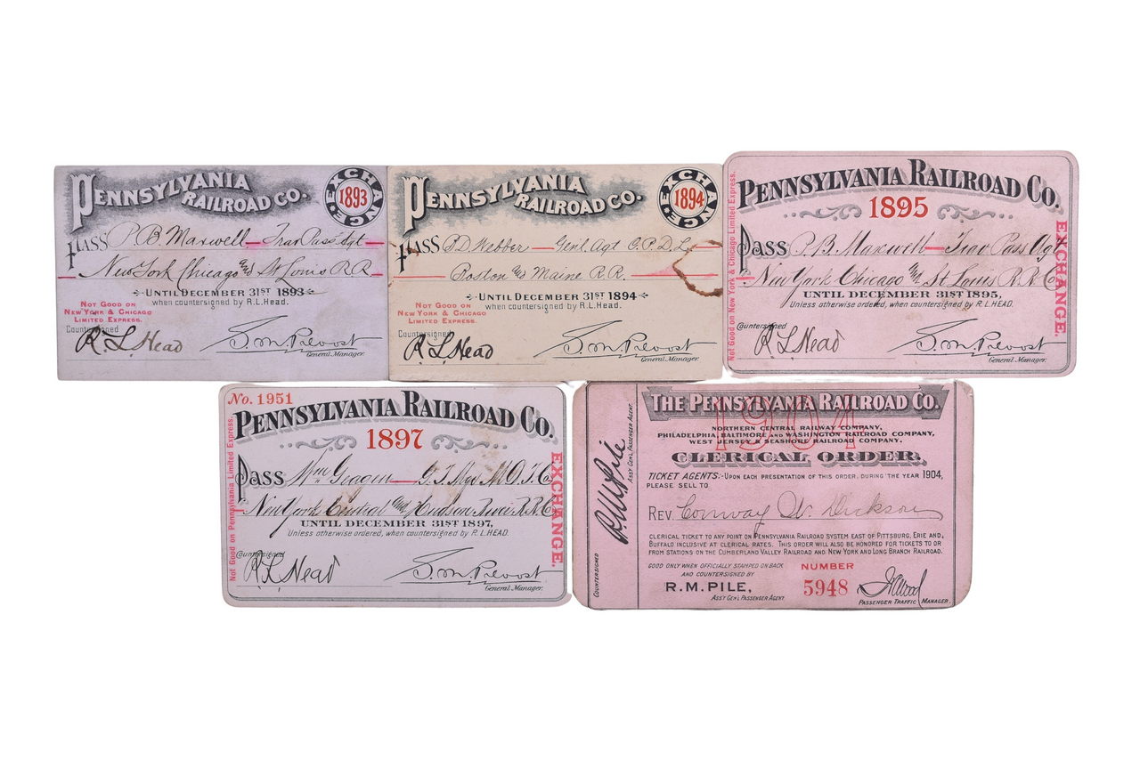 2101 - Five Pennsylvania Railroad Annual Passes - 1893, 1894, 1895, 1897, and 1904 Clerical Order thumbnail