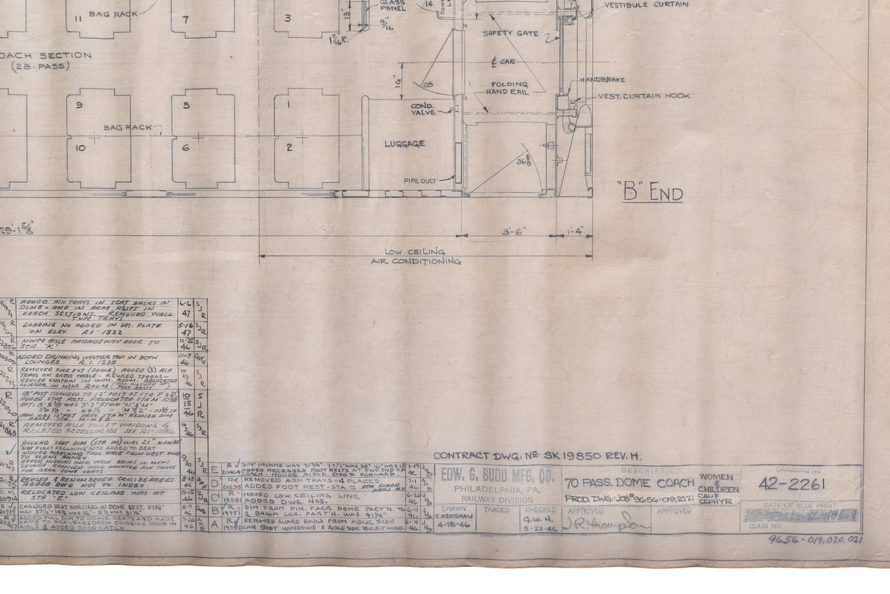 2103 - Original 1946 Budd Company CB&Q Railroad California Zephyr 70 Passenger Dome Car Drawing thumbnail