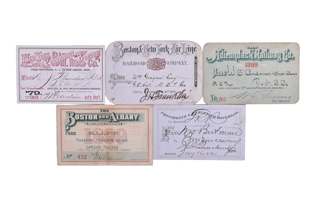 2109 - Five Northeast Railroad Annual Passes - Adirondack, Boston & New York Air Line, New York Providence & Boston thumbnail