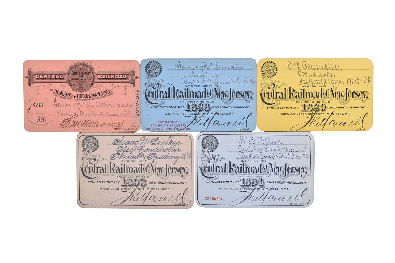2113 - Five Central Railroad of New Jersey Annual Passes - 1887, 1888, 1889, 1893, and 1894 thumbnail